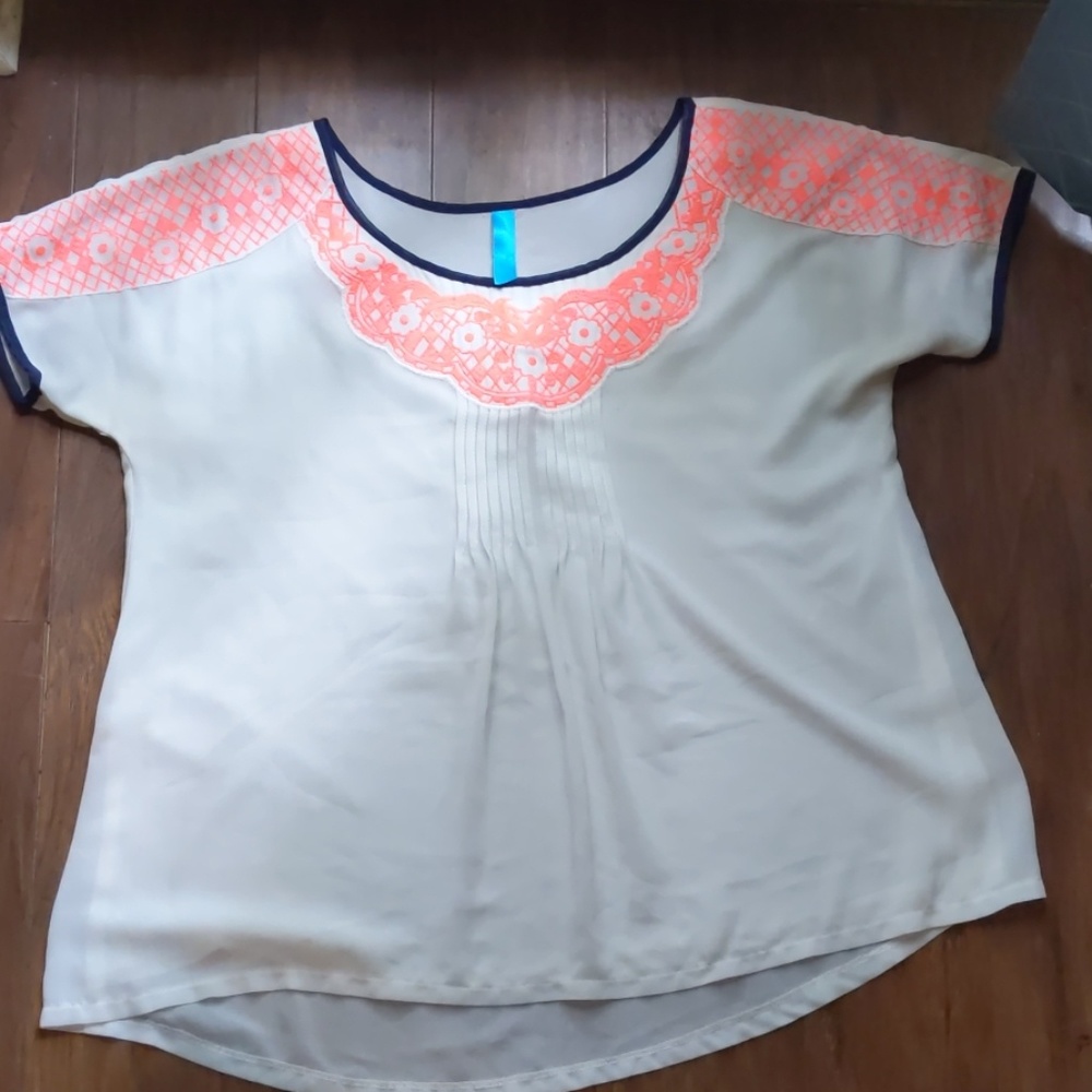White and coral blouse